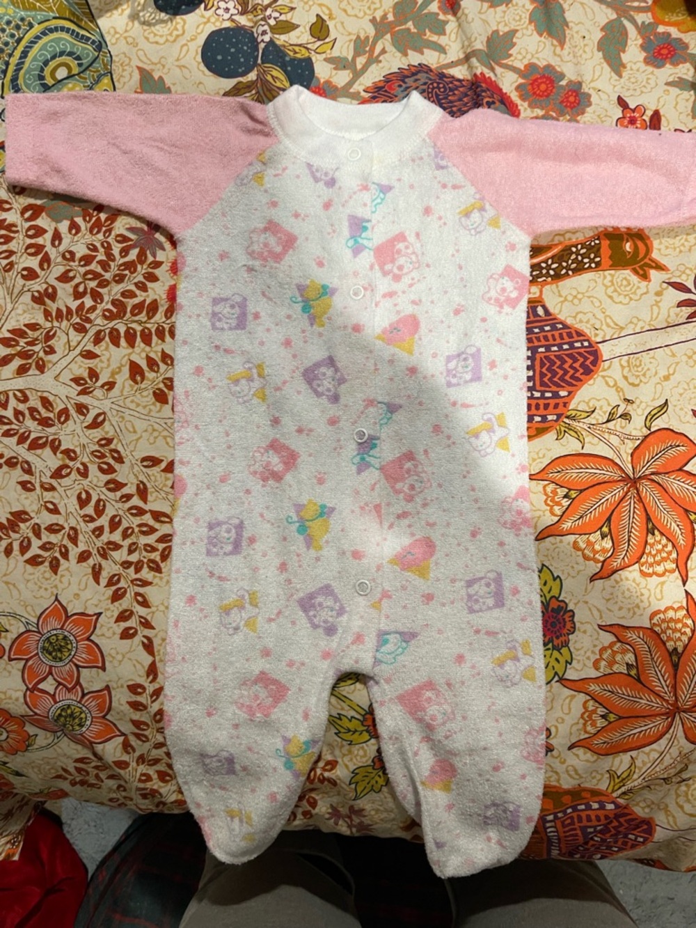 Cozy Pink & White Baby Footed One-Piece Sleeper